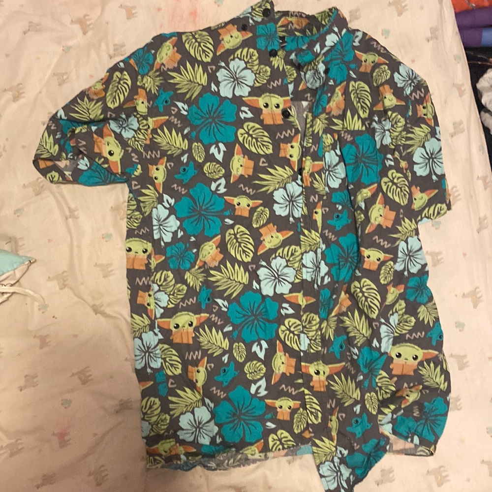 Grogu Star Wars baby toad button up shirt